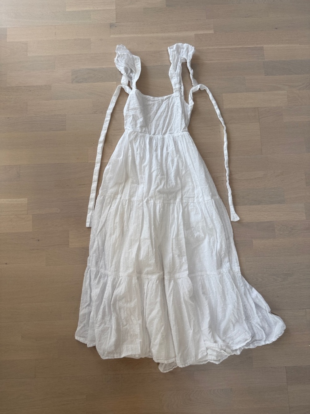 Reformation White Tiered Tie-Shoulder Maxi Dress
